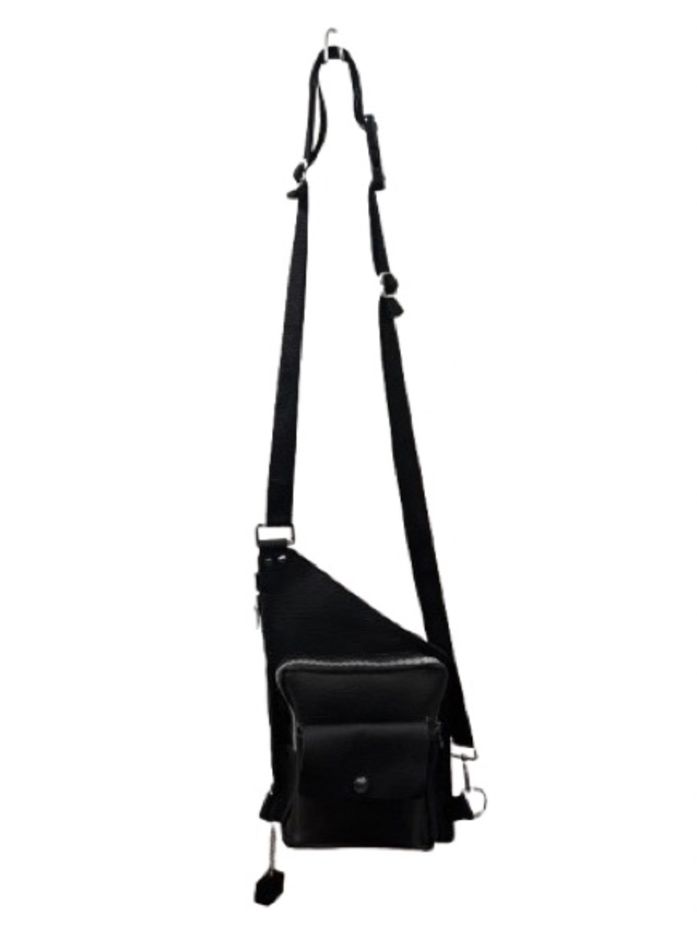 Handmade Black Leather Crossbody Sling Bag Multiple Pockets